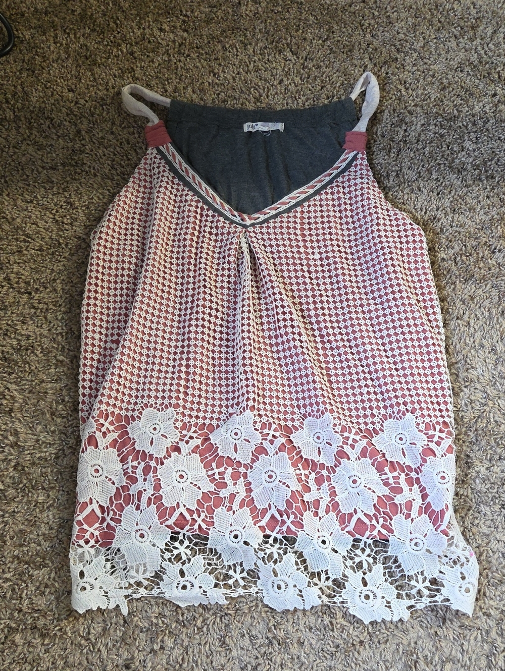 Early 2000s Sleeveless Coral Pink Crochet Lace Overlay Tank Top